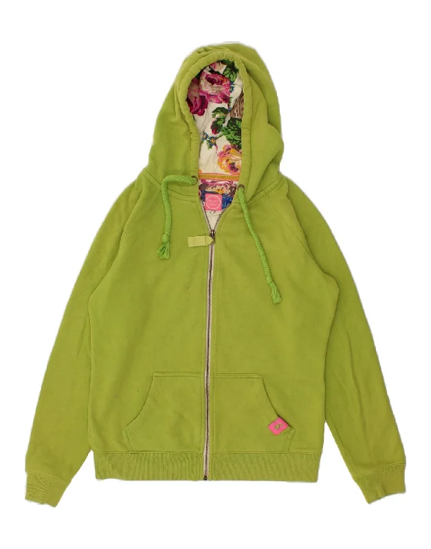 JOULES Womens Zip Hoodie Sweater UK 12 Medium  Green Cotton Hoodie with Bell Sleeves Flared Feminine