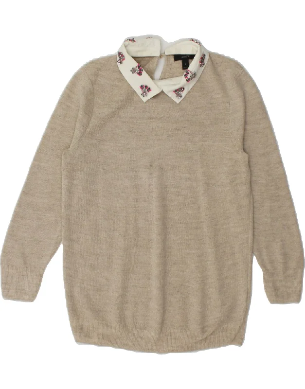 J. CREW Womens Polo Neck Jumper Sweater UK 10 Small Beige Polyester Cable Knit Ribbed Knit Lace Knit