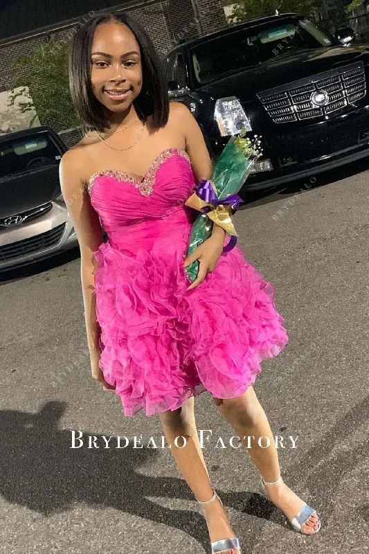 Homecoming Dress | Fuchsia Strapless Ruffled Mini Formal Gown Tunics Essential wardrobe Homecoming Dress | Fuchsia Strapless Ruffled Mini Formal Gown Tunics Essential wardrobe