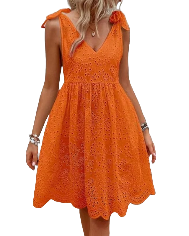 Vicki Eyelet Dress Orange Tunics stripes playful