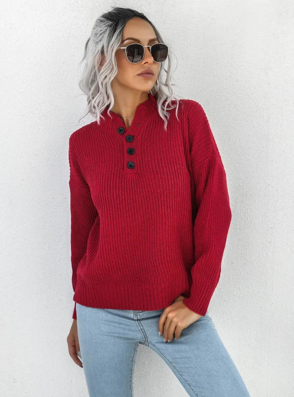 WOMEN LONG SLEEVE BUTTON SWEATER TOP Lace Blend Ribbed Blend Corduroy Blend