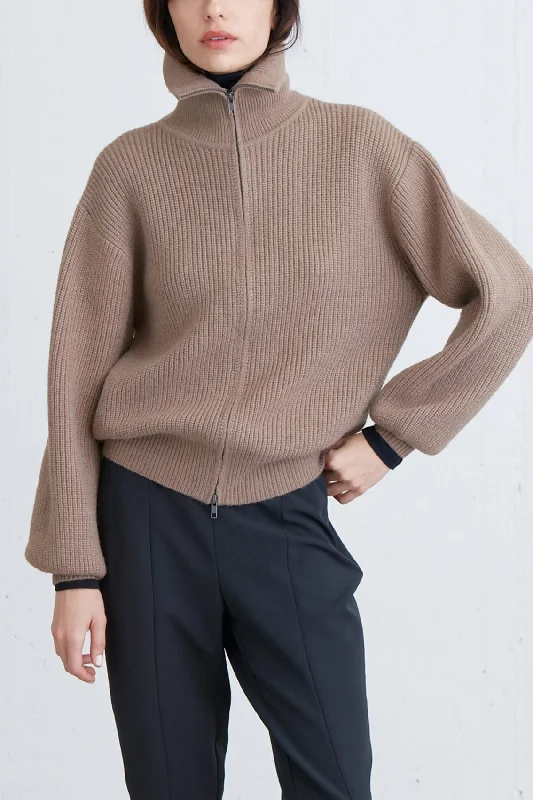 HIGH NECKLINE ZIP UP SWEATER Mesh Sweater Canvas Denim