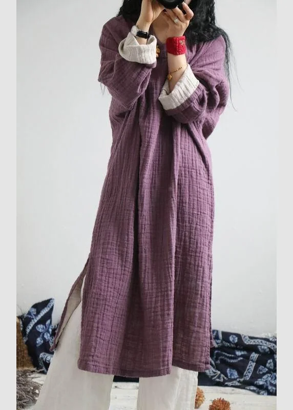French Purple Dress Side Open Spring Dress