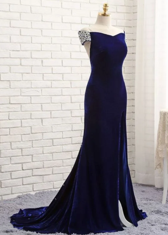 Prom Dresses ,Mermaid V-neck Backless Velvet Crystals Slit   cg11395