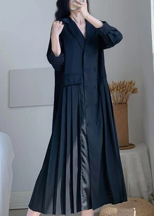 Women V Neck Cinched Summer Linen Black Dresses