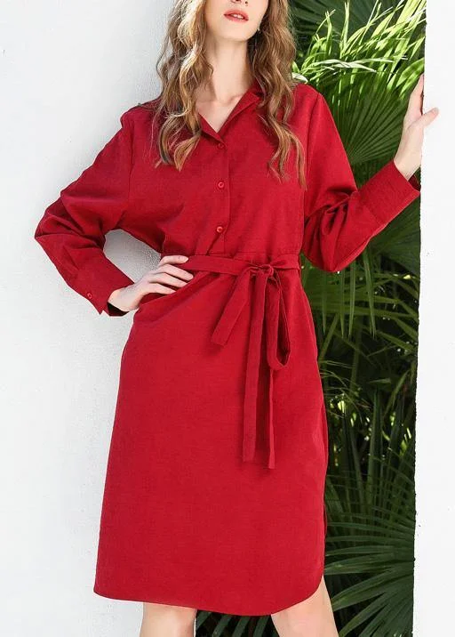 Boutique Red Peter Pan Collar Cotton long sleeve Spring Holiday Dress