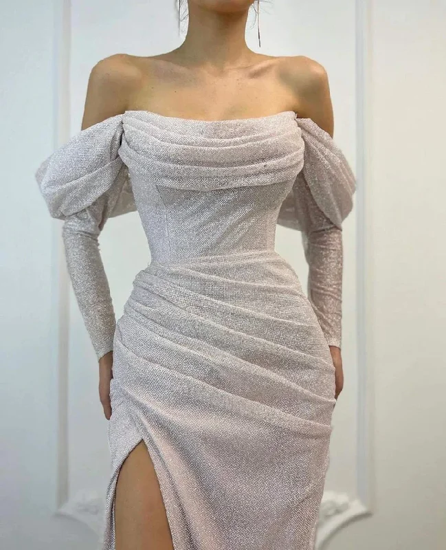Delicate Off White Evening Dress Charming Evening Dress With Side Split  cc323