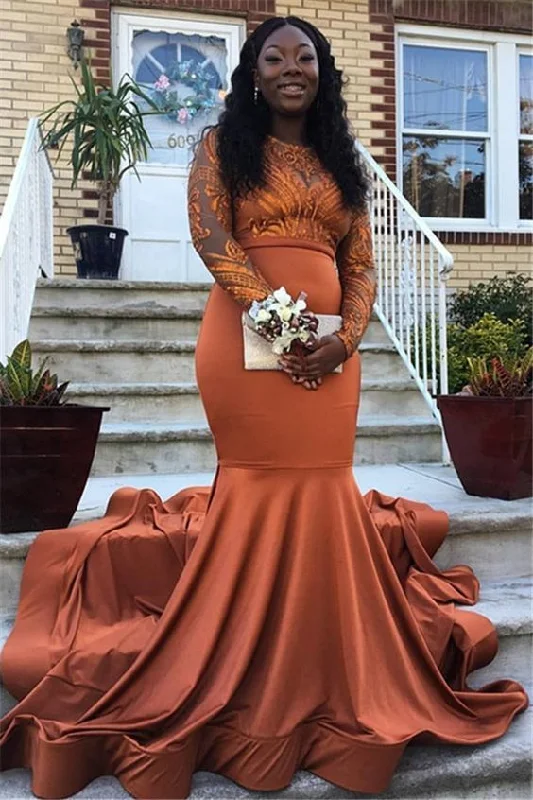 Glamorous Round Neck Appliques Long Sleeves Mermaid Floor-Length Prom Dresses cg11865 Glamorous Round Neck Appliques Long Sleeves Mermaid Floor-Length Prom Dresses cg11865