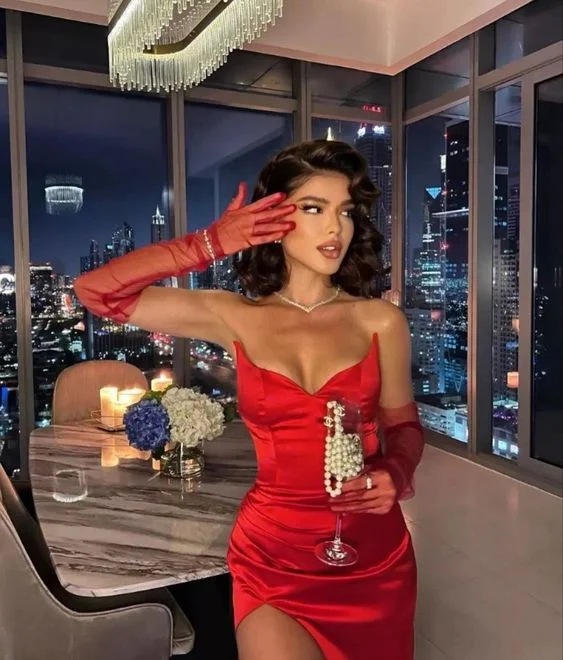Red Sweetheart Long Prom Dress Glamorous Evening Dress Without Gloves cc445