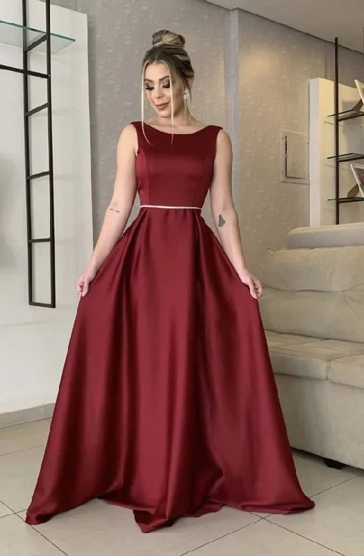 Burgundy Bateau Neckline Long Prom Dress Chic Evening Dress Sleeveless Formal Gown cc291 Burgundy Bateau Neckline Long Prom Dress Chic Evening Dress Sleeveless Formal Gown cc291