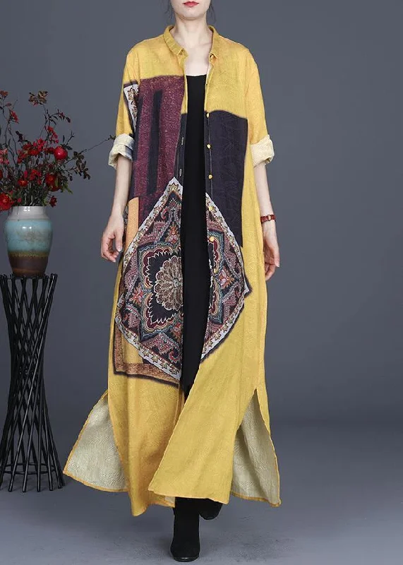 French Yellow Silk Long Spring Dress