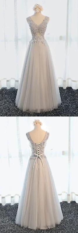 Boho V-neck Long Tulle Formal Prom Dress Sleeveless   cg11790