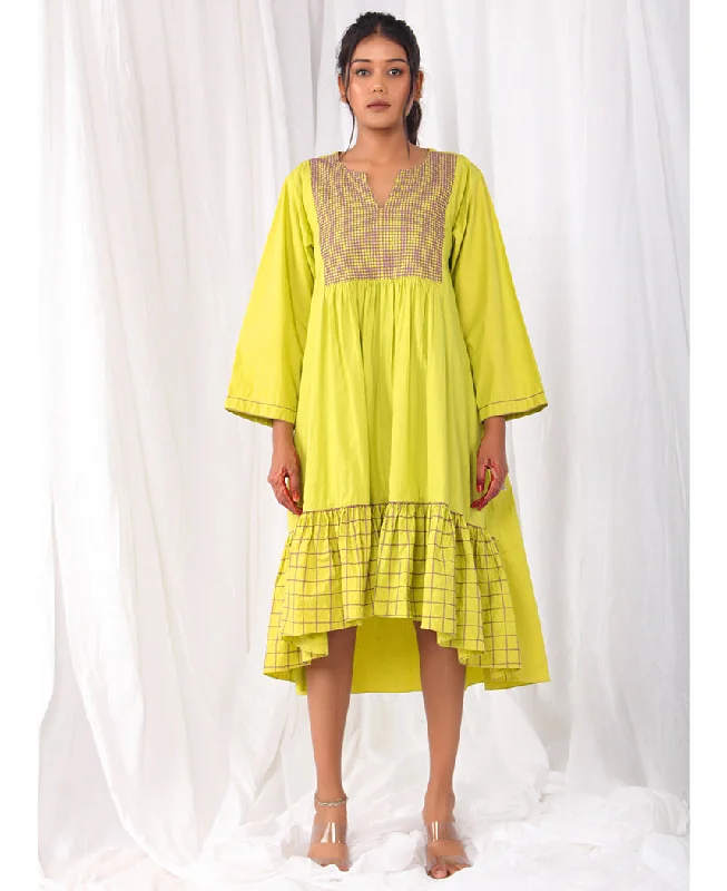 Check Embroidered Dress