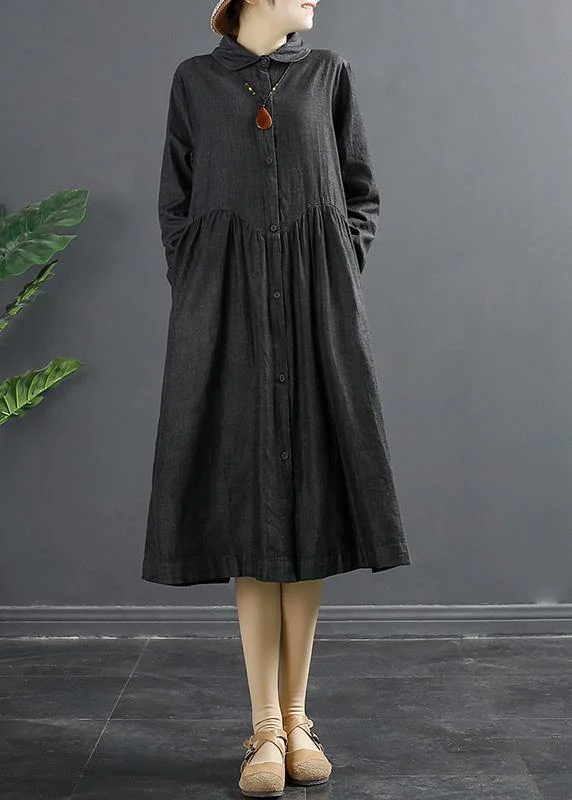 Italian Lapel Patchwork Quilting Clothes Shape Blue Kaftan Dress