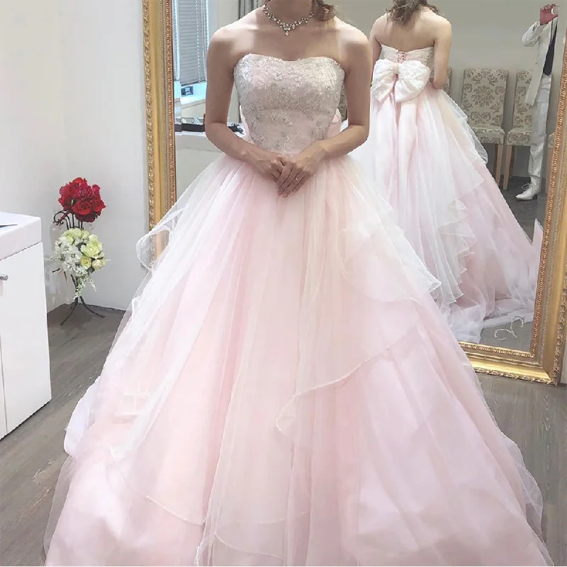 PINK TULLE LACE LONG BALL GOWN FORMAL DRESS  PROM DRESS  cg11419