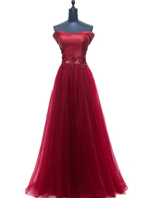 Fashionable Dark Red Off Shoulder Style Long Prom Dress, A-Line Evening Gown cg11850 Fashionable Dark Red Off Shoulder Style Long Prom Dress, A-Line Evening Gown cg11850