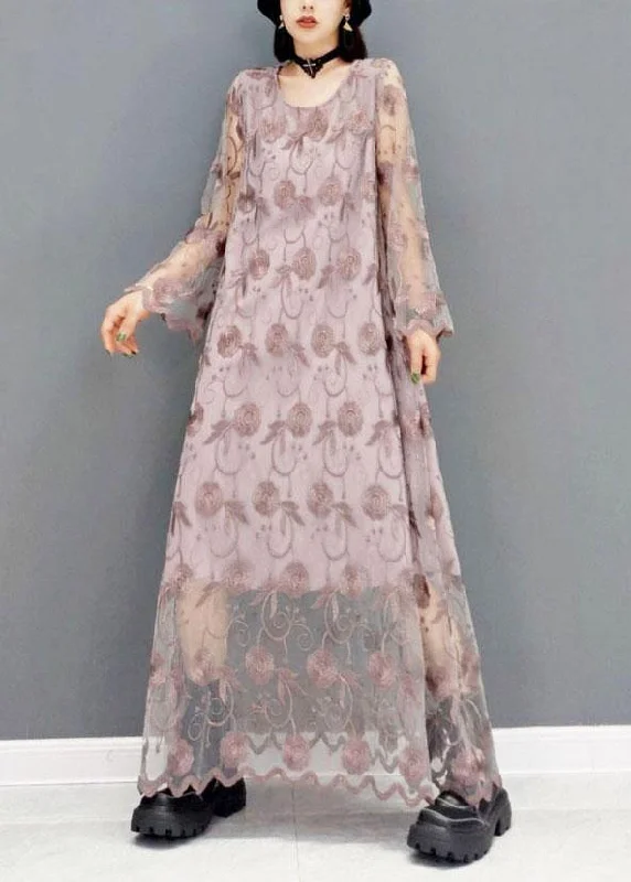 Organic Orange Fashion O-Neck Long Sleeve Lace Fall Dress
