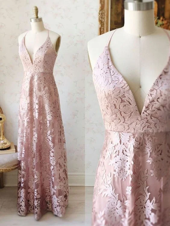 A Line V Neck Pink Lace Long Prom Dresses, Pink Lace Formal Dresses, Pink Evening Dresses cg11970 A Line V Neck Pink Lace Long Prom Dresses, Pink Lace Formal Dresses, Pink Evening Dresses cg11970