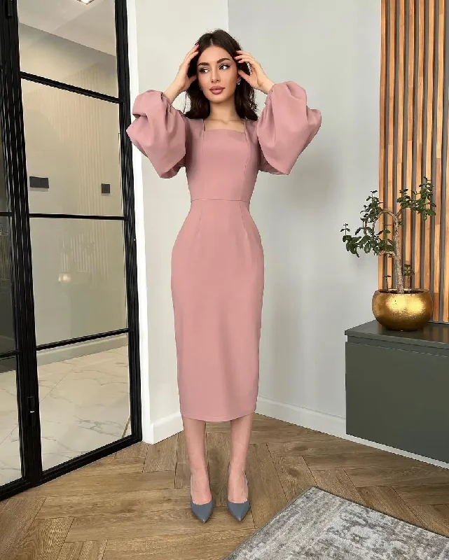 Saudi Arabia Women's Prom Dresses Square Neck Tea Length Formal Dress Temperament Evening Dress cc583 Saudi Arabia Women's Prom Dresses Square Neck Tea Length Formal Dress Temperament Evening Dress cc583