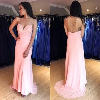 Sweetheart Pink Prom Dress Chiffon Open Back Formal Gown With Spaghetti Straps cg11352 Sweetheart Pink Prom Dress Chiffon Open Back Formal Gown With Spaghetti Straps cg11352