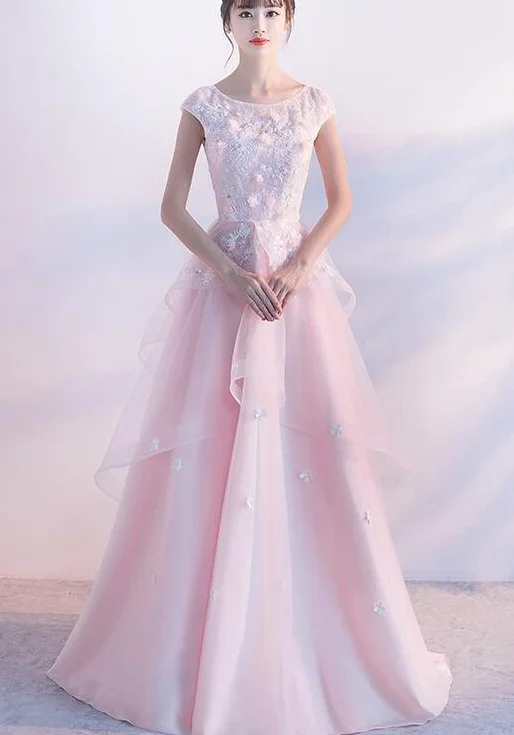 Beautiful Pink Flower Tulle And Satin Long Evening Dress, Pink Formal prom Dress cg11348 Beautiful Pink Flower Tulle And Satin Long Evening Dress, Pink Formal prom Dress cg11348