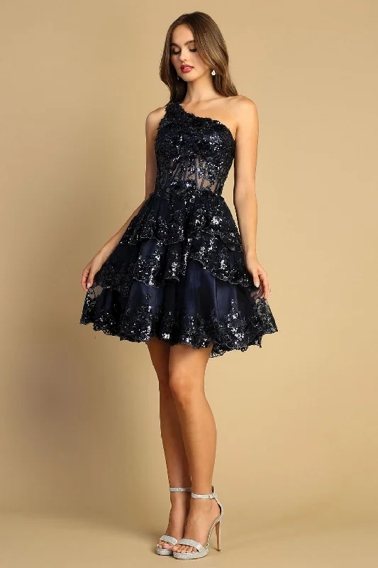 Adora 1044 Homecoming Sequin Applique Short Cocktail Dress