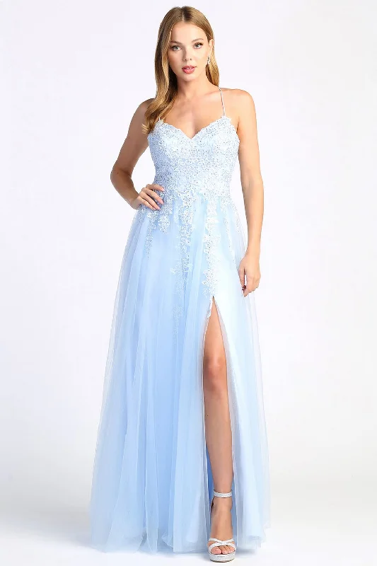 Adora 3077 Long Formal A Line Lace Applique Prom Dress