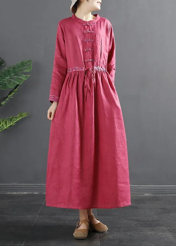 Elegant Drawstring Quilting Dresses Tutorials Red Vestidos De Lino Dresses
