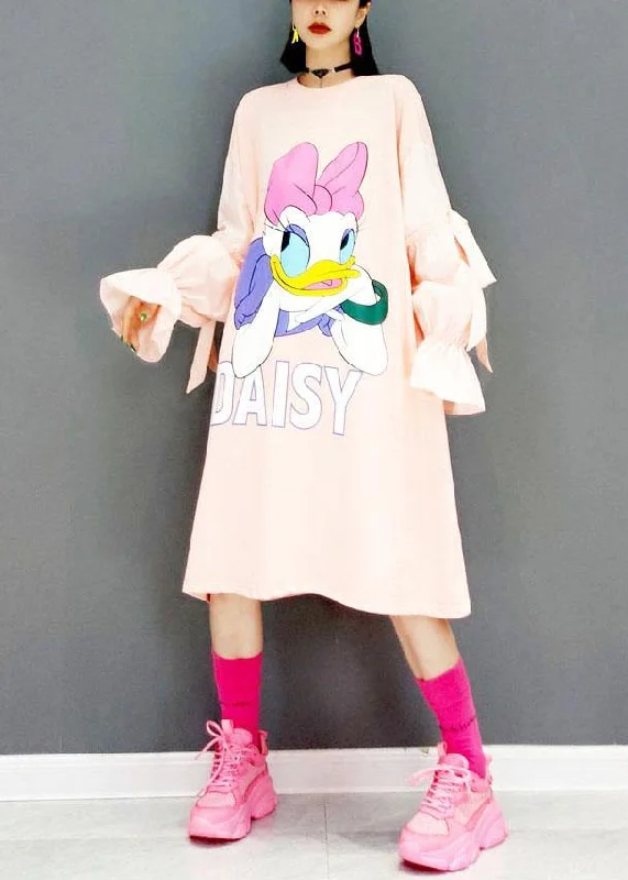 Italian Pink Loose Fashion Fall Long Sleeve Long Dresses