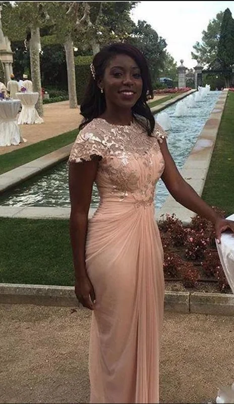 Light Pink Long Dresses For Wedding Sheath Chiffon Lace Party prom Dress   cg11657