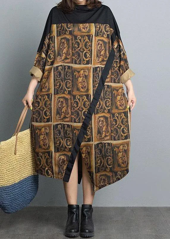 Women Patchwork Spring Dresses Fabrics Retro Loose Dress