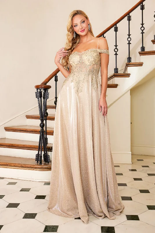 Adora 3097 Prom Long A Line Glitter Applique Formal Dress
