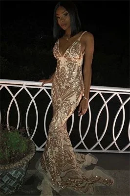 Sexy V-Neck Spaghetti Straps Sleeveless Gold Appliques Mermaid Long Prom Dress cg11862 Sexy V-Neck Spaghetti Straps Sleeveless Gold Appliques Mermaid Long Prom Dress cg11862