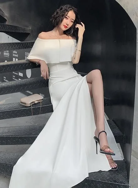 white simple prom dress charming evening dress C1559