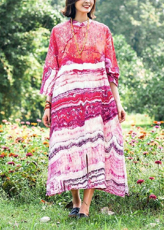 Vivid Patchwork Stand Collar Tunic Pattern Lnspiration Print Dress