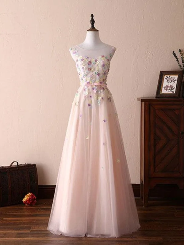 A Line Round Necks Appliques Light Pink Prom Dresses, Pink Formal Dresses, Evening Dresses with Tunics Mesh breathable A Line Round Necks Appliques Light Pink Prom Dresses, Pink Formal Dresses, Evening Dresses with Tunics Mesh breathable