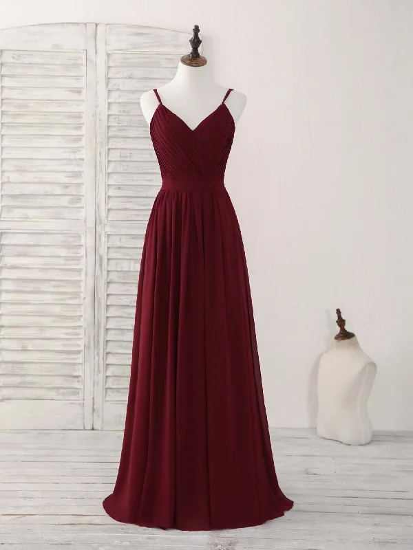 Burgundy V-Neck A-Line Formal Party Dress Bridesmaid Dress,DP1441 Tunics Luxurious premium