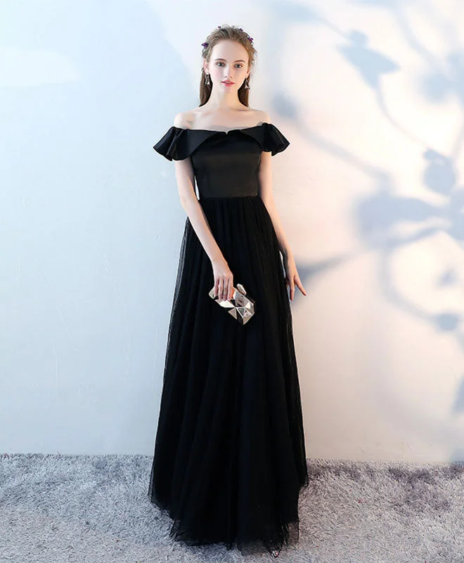 Black Long Prom Dress, Black Long Formal Evening Dress Tunics Print Colorful