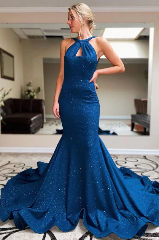 Blue mermaid long evening dress blue prom dress Shift Classic Vintage