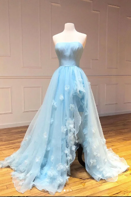 Blue sweetheart tulle long prom dress, blue tulle evening dress Lace Sexy Club