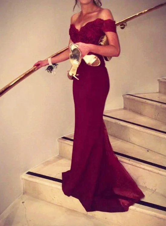 Burgundy Off Shoulder Prom Dresses , Party Dresses, Long Bridesmaid Dresses Tunics Versatile functional