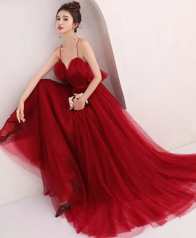 Burgundy Tulle Long Prom Dress, Evening Dress Tunics Top rated