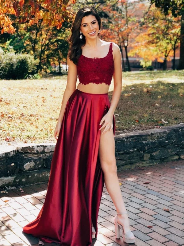 Burgundy Two Pieces Lace Satin Long Prom Dresses with High Split, Two Pieces Burgundy Formal Dresses, Lace Burgundy Evening Dresses Tunics Canvas sturdy Burgundy Two Pieces Lace Satin Long Prom Dresses with High Split, Two Pieces Burgundy Formal Dresses, Lace Burgundy Evening Dresses Tunics Canvas sturdy
