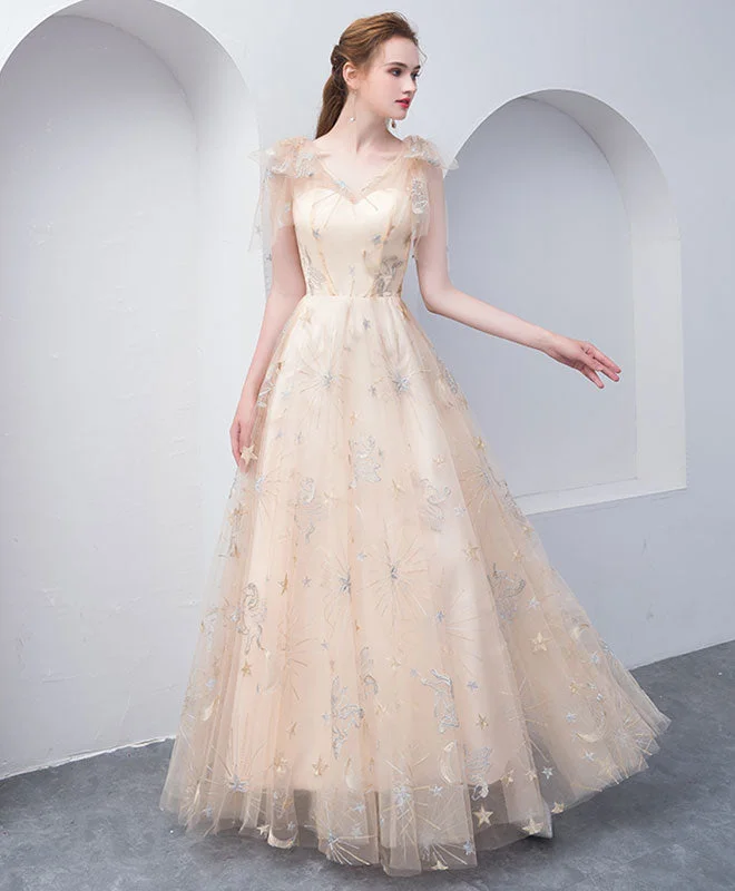 Champagne Tulle Long Prom Dress, Champagne Evening Dress Tunics Modern contemporary