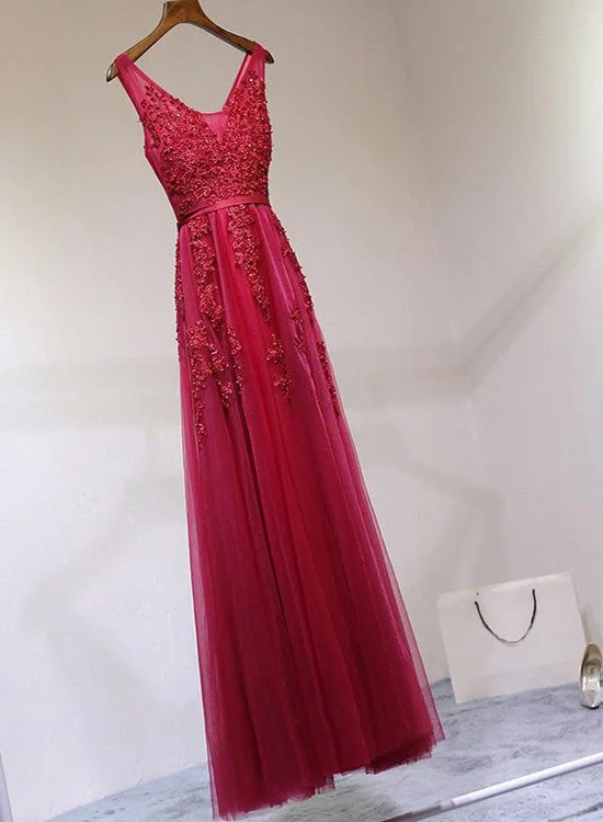 Charming Tulle Prom Dresses , Dark Red Formal Dresses, Evening Party Dresses Tunics New arrival