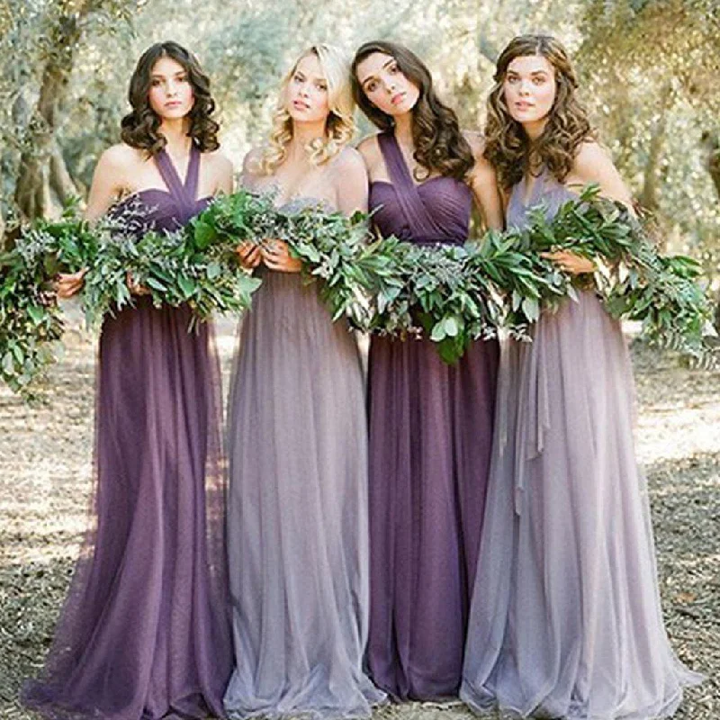 Convertiable Mismatched Tulle Long Wedding Party Dresses Cheap Charming Bridesmaid Dresses, TYP0310 Tunics Sophisticated sleek