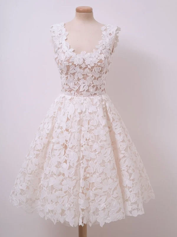 Cute Ivory Lace Short Prom Dresses White Homecoming Dresses, Lace Graduation Dresses, Evening Dresses Tunics Plaid country Cute Ivory Lace Short Prom Dresses White Homecoming Dresses, Lace Graduation Dresses, Evening Dresses Tunics Plaid country