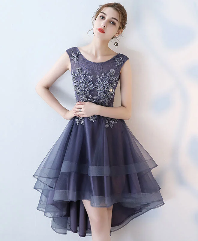 Cute Lace High Low Prom Dress, Lace Evening Dress Tunics Office stylish