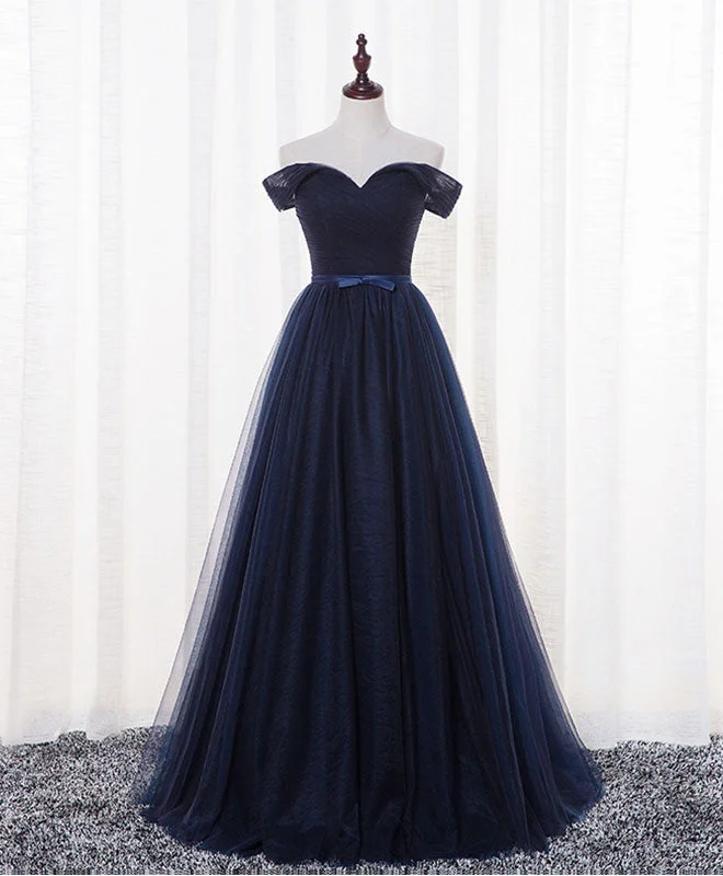 Dark Blue A Line Tulle Long Prom Dress, Evening Dress Tunics Occasion special