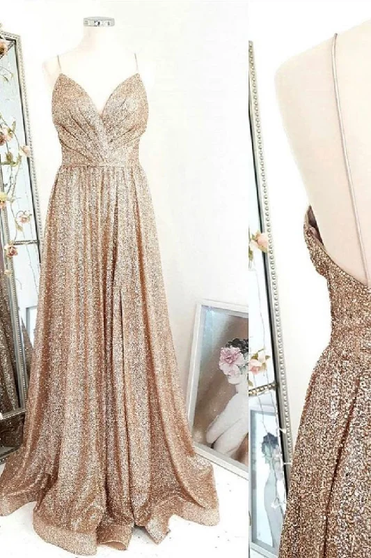 Gold sequin long prom dress gold evening dress Tunics Evening elegant